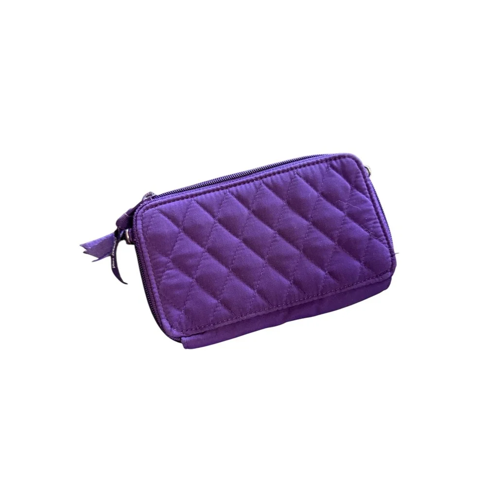 Vera Bradley Purple Quilted Microfiber RFID Crossbody Wallet Bag Rose Interior - Picture 2 of 5